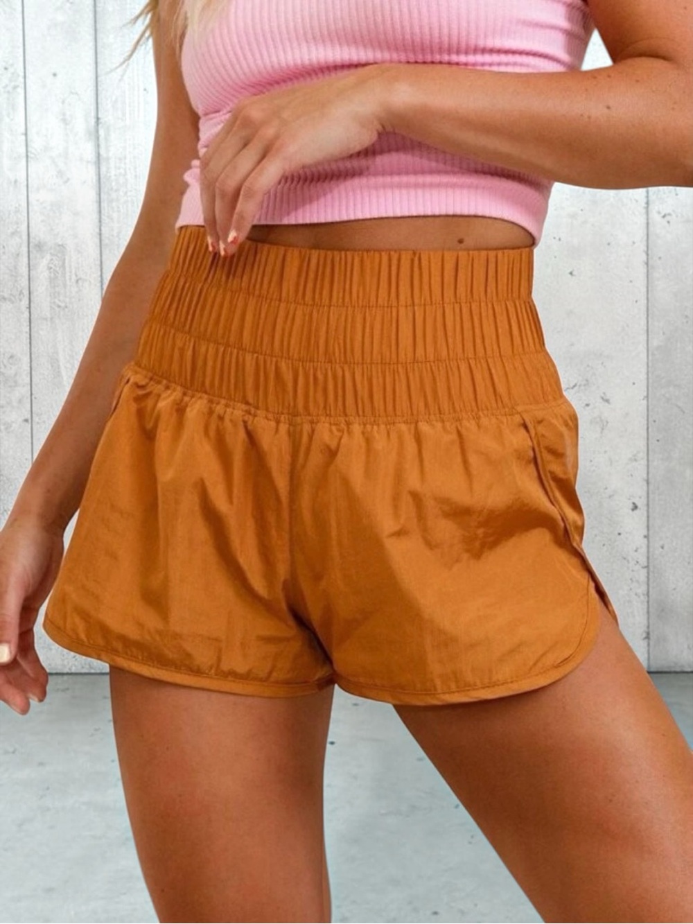 FP Free People Movement The Way Home Rust Brown High Waist Shorts Size M